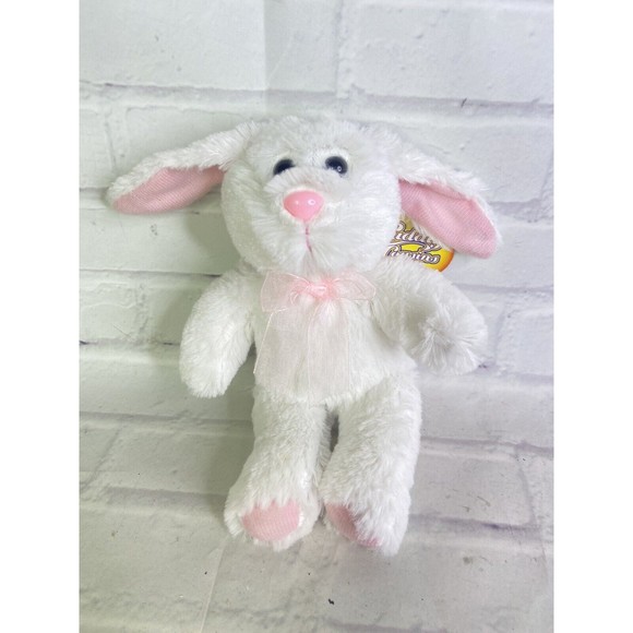 Cuddly Cousins White Bunny Rabbit Plush Pink Bow Ears Nose Easter Greenbrier NEW - Picture 1 of 5